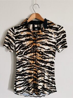 D&G Tiger-Print Short Sleeve Polo in Black, Cream & Burnt Orange